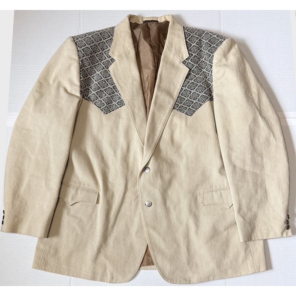 CIRCLE S - Men's VTG Western Canvas Sport Coat Blazer - Embroidered Yoke  - 54L